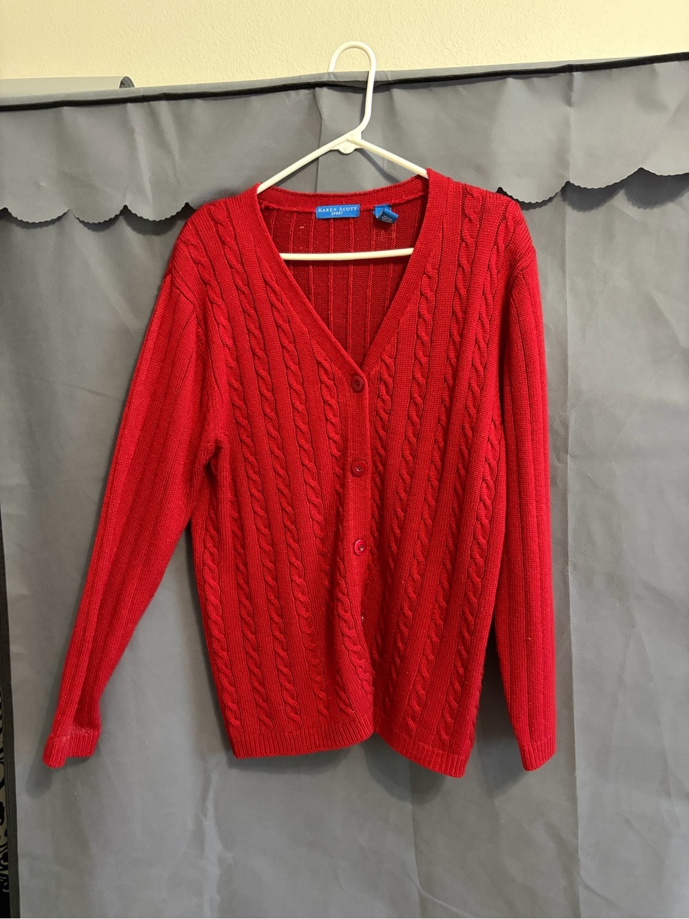 Karen Scott Red Cable Knit V-Neck Cardigan